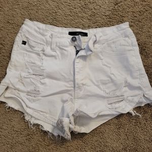 Distressed White Denim Shorts